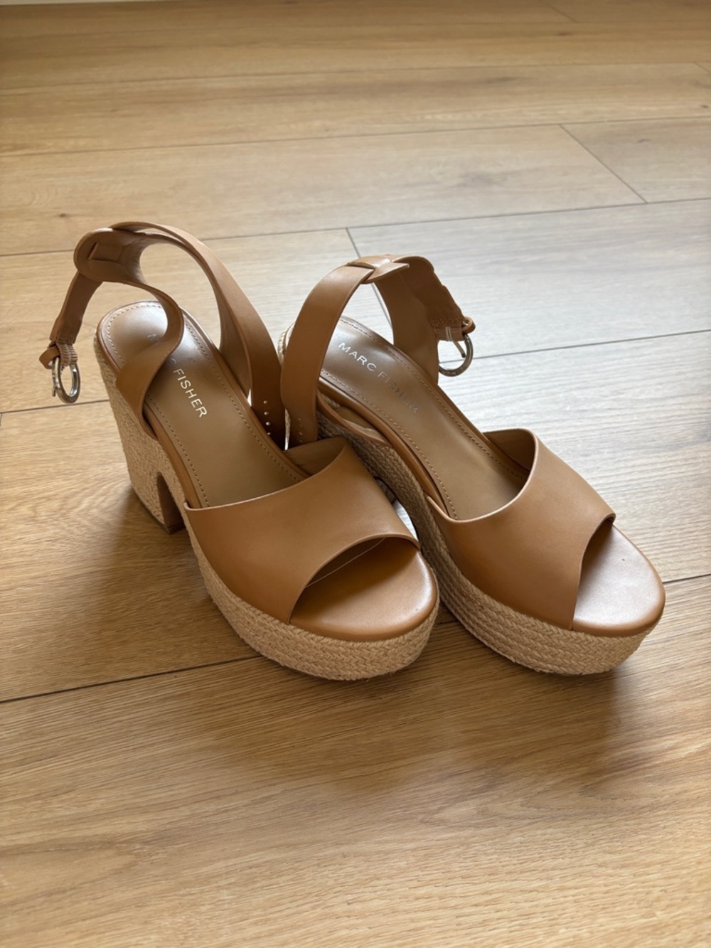 Marc Fisher Cognac Leather Platform Espadrille Wedges